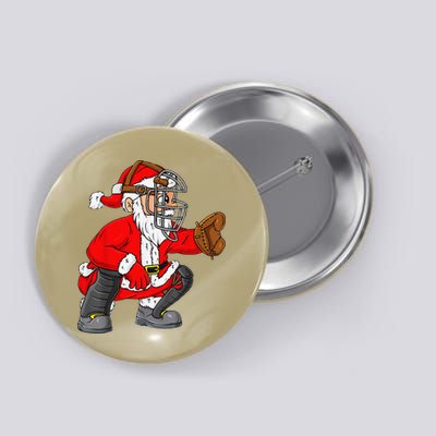 Christmas Santa Claus Baseball Catcher Xmas Button