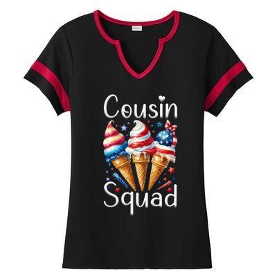 Cousin Squad Crew 4th Of July Ice Cream Us American Flag Gift Ladies Halftime Notch Neck Tee