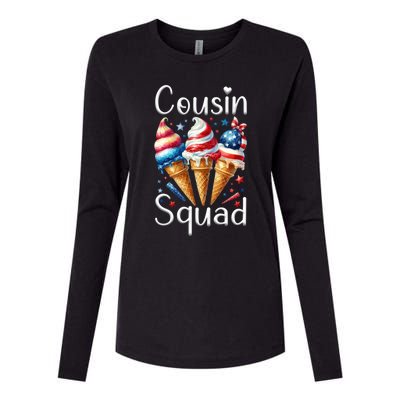 Cousin Squad Crew 4th Of July Ice Cream Us American Flag Gift Womens Cotton Relaxed Long Sleeve T-Shirt