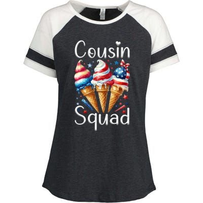 Cousin Squad Crew 4th Of July Ice Cream Us American Flag Gift Enza Ladies Jersey Colorblock Tee