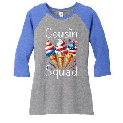 Cousin Squad Crew 4th Of July Ice Cream Us American Flag Gift Women's Tri-Blend 3/4-Sleeve Raglan Shirt