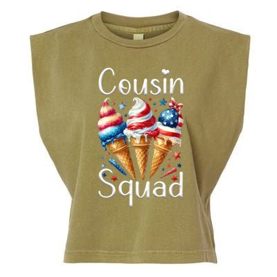 Cousin Squad Crew 4th Of July Ice Cream Us American Flag Gift Garment-Dyed Women's Muscle Tee