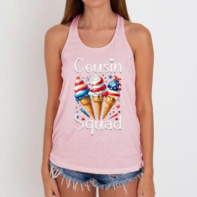 Cousin Squad Crew 4th Of July Ice Cream Us American Flag Gift Women's Knotted Racerback Tank