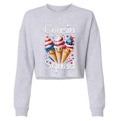 Cousin Squad Crew 4th Of July Ice Cream Us American Flag Gift Cropped Pullover Crew