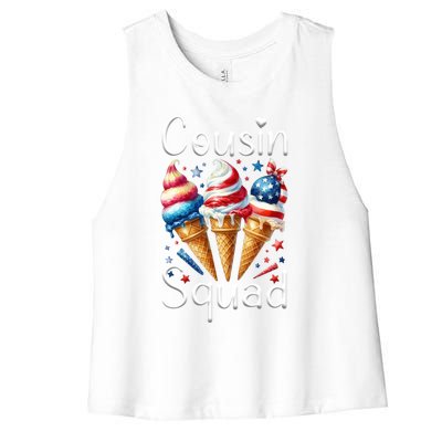 Cousin Squad Crew 4th Of July Ice Cream Us American Flag Gift Women's Racerback Cropped Tank