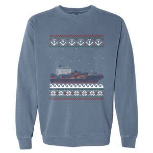 Cargo Ship Crews Matching Ugly Christmas Container Ship Xmas Garment-Dyed Sweatshirt