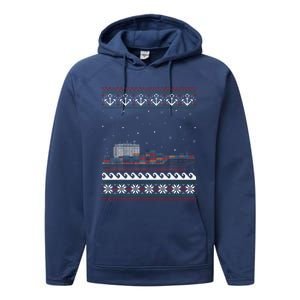 Cargo Ship Crews Matching Ugly Christmas Container Ship Xmas Performance Fleece Hoodie