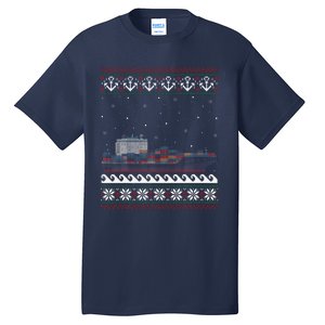 Cargo Ship Crews Matching Ugly Christmas Container Ship Xmas Tall T-Shirt