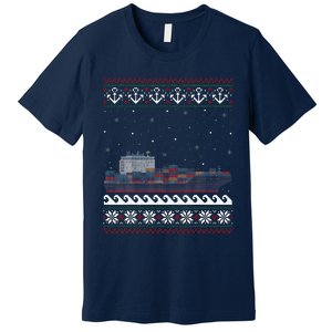 Cargo Ship Crews Matching Ugly Christmas Container Ship Xmas Premium T-Shirt