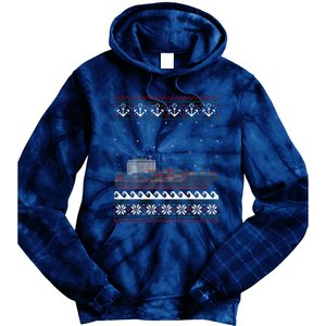 Cargo Ship Crews Matching Ugly Christmas Container Ship Xmas Tie Dye Hoodie