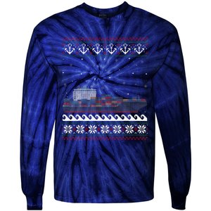 Cargo Ship Crews Matching Ugly Christmas Container Ship Xmas Tie-Dye Long Sleeve Shirt