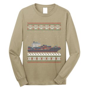 Cargo Ship Crews Matching Ugly Christmas Container Ship Xmas Long Sleeve Shirt