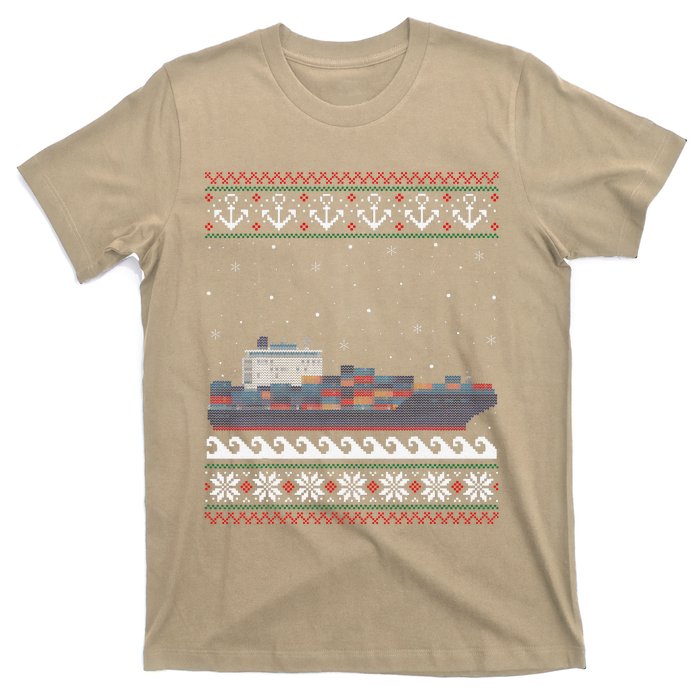 Cargo Ship Crews Matching Ugly Christmas Container Ship Xmas T-Shirt