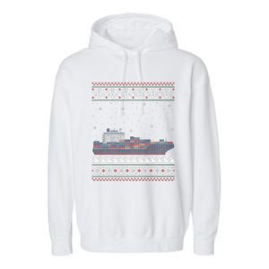 Cargo Ship Crews Matching Ugly Christmas Container Ship Xmas Garment-Dyed Fleece Hoodie