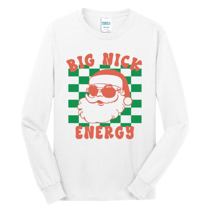 Cute Santa Claus Retro Groovy Big Nick Santa Energy Christmas Xmas 2024 Gift Tall Long Sleeve T-Shirt