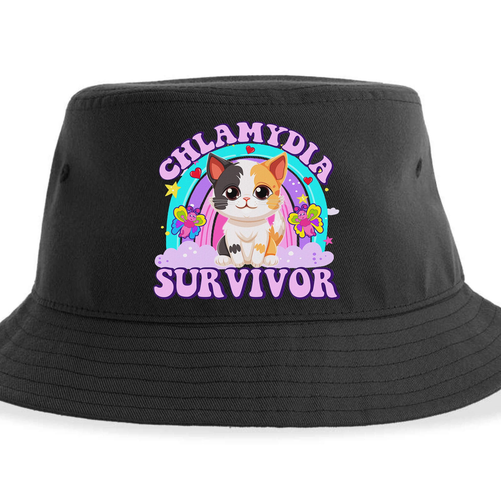 Chlamydia Survivor Cat Meme Funny Shirts For Adult Humor Sustainable Bucket Hat