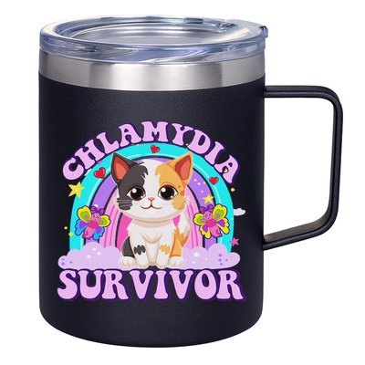 Chlamydia Survivor Cat Meme Funny Shirts For Adult Humor 12oz Stainless Steel Coffee Mug