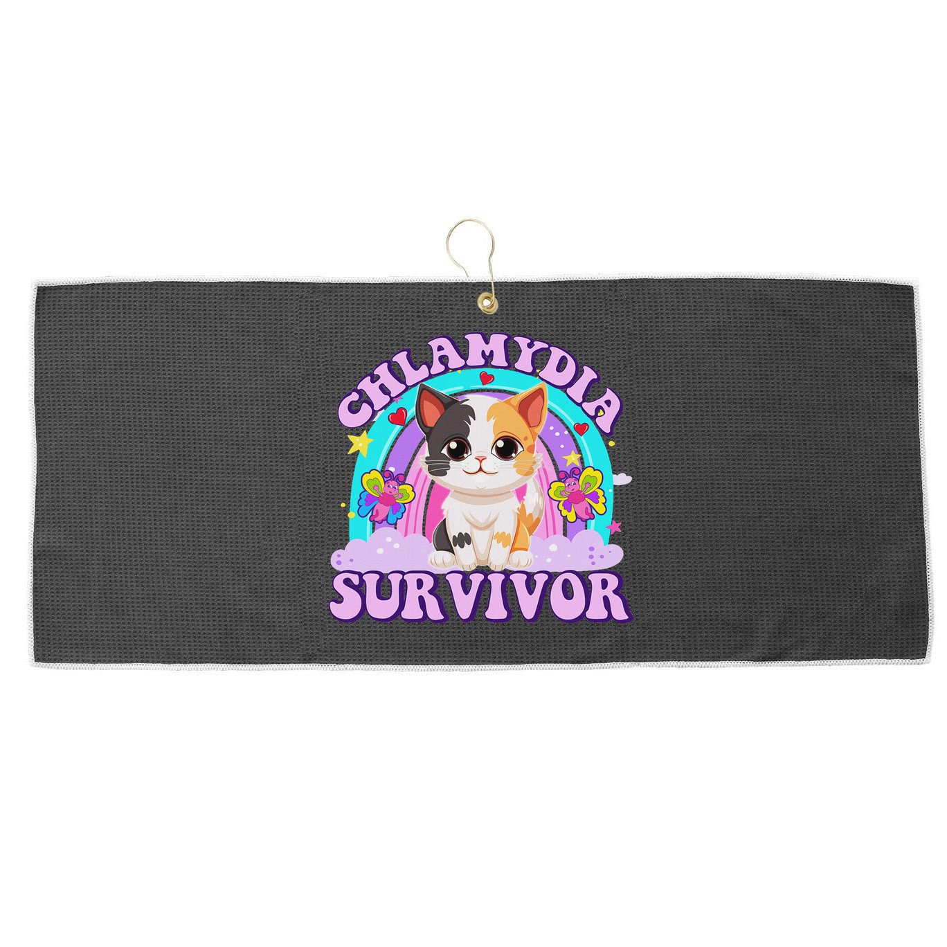 Chlamydia Survivor Cat Meme Funny Shirts For Adult Humor Large Microfiber Waffle Golf Towel