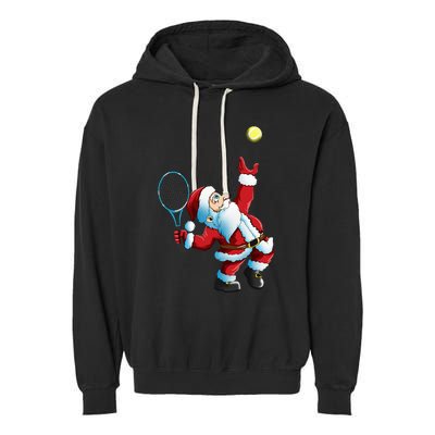 Christmas Santa Claus Tennis Game Tennis Racket Garment-Dyed Fleece Hoodie