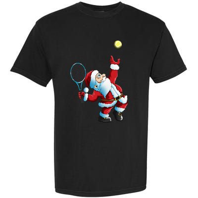 Christmas Santa Claus Tennis Game Tennis Racket Garment-Dyed Heavyweight T-Shirt