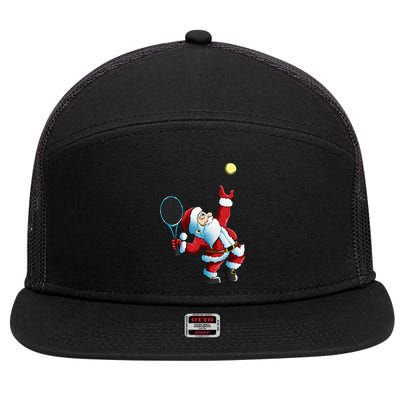 Christmas Santa Claus Tennis Game Tennis Racket 7 Panel Mesh Trucker Snapback Hat