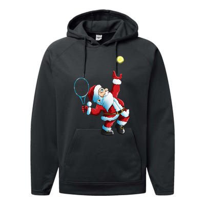 Christmas Santa Claus Tennis Game Tennis Racket Performance Fleece Hoodie