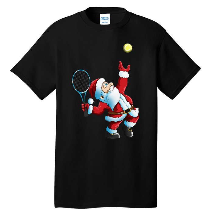 Christmas Santa Claus Tennis Game Tennis Racket Tall T-Shirt