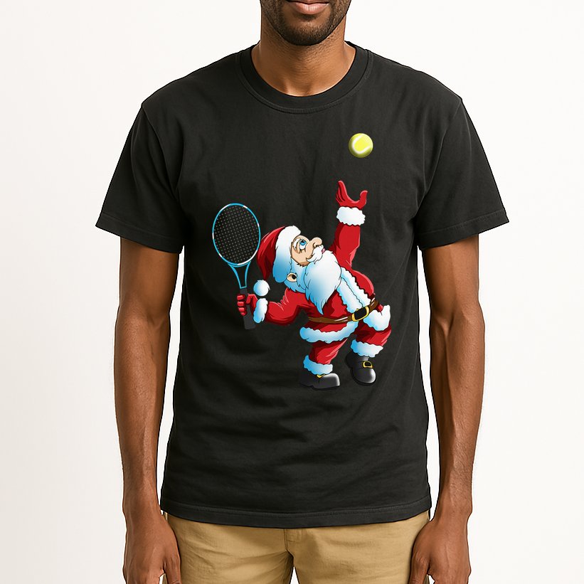 Christmas Santa Claus Tennis Game Tennis Racket Tall T-Shirt