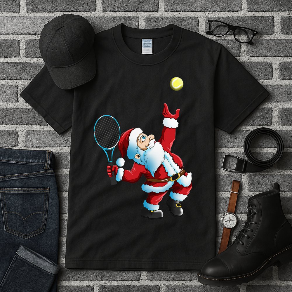 Christmas Santa Claus Tennis Game Tennis Racket Tall T-Shirt