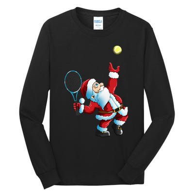 Christmas Santa Claus Tennis Game Tennis Racket Tall Long Sleeve T-Shirt