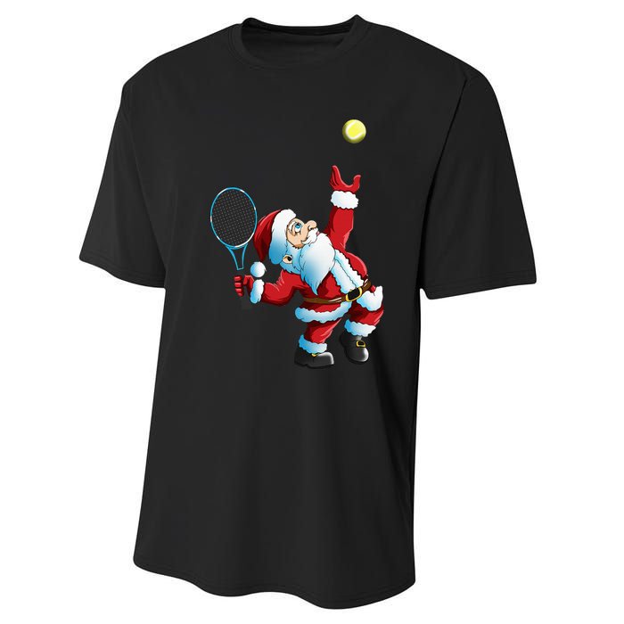 Christmas Santa Claus Tennis Game Tennis Racket Performance Sprint T-Shirt