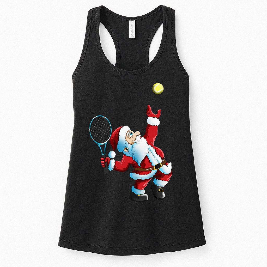 Christmas Santa Claus Tennis Game Tennis Racket Womens Tank Top