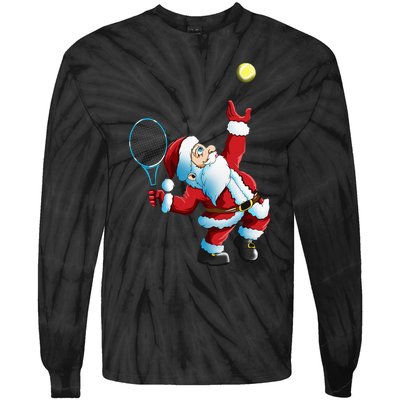 Christmas Santa Claus Tennis Game Tennis Racket Tie-Dye Long Sleeve Shirt