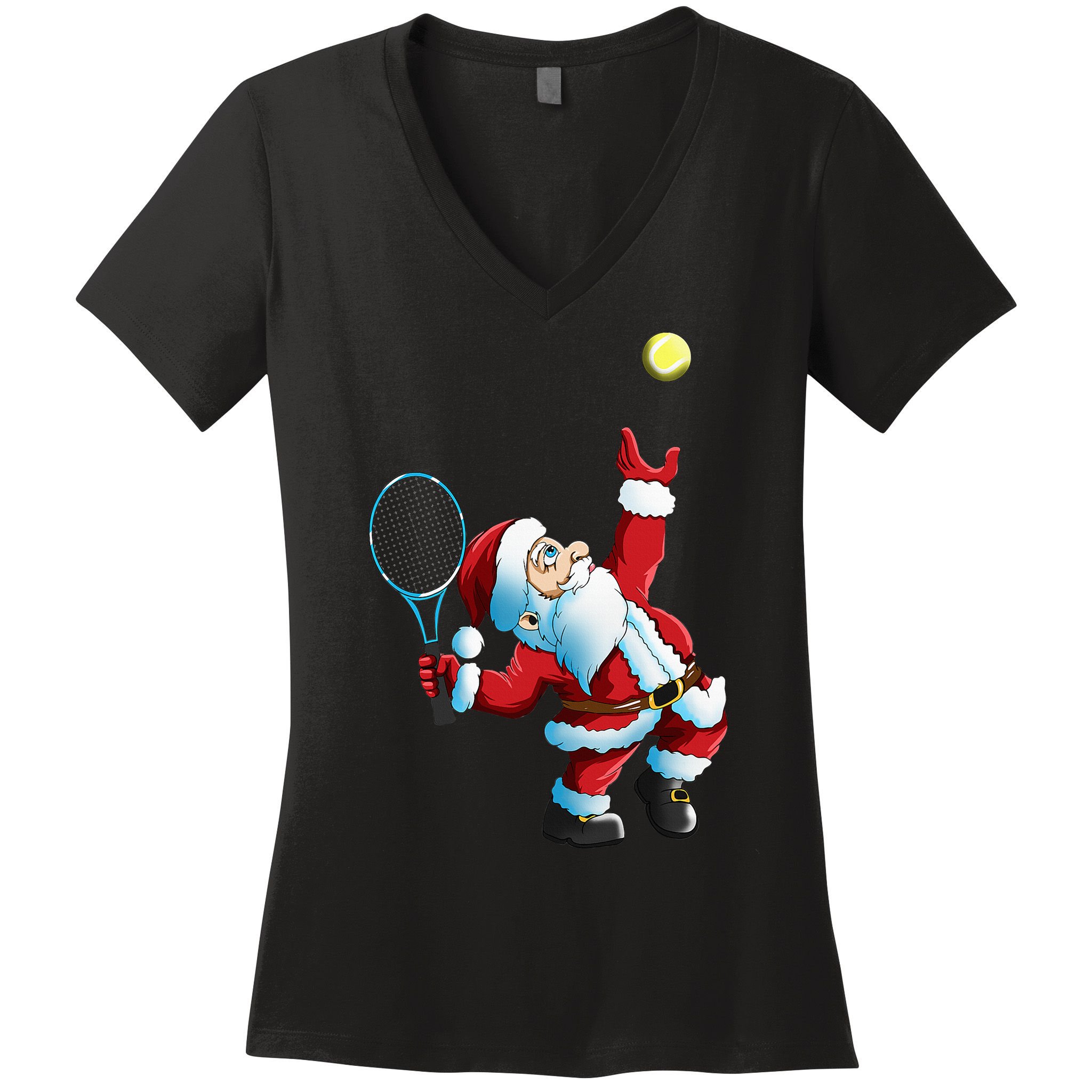 Christmas Santa Claus Tennis Game Tennis Racket Women's V-Neck T-Shirt