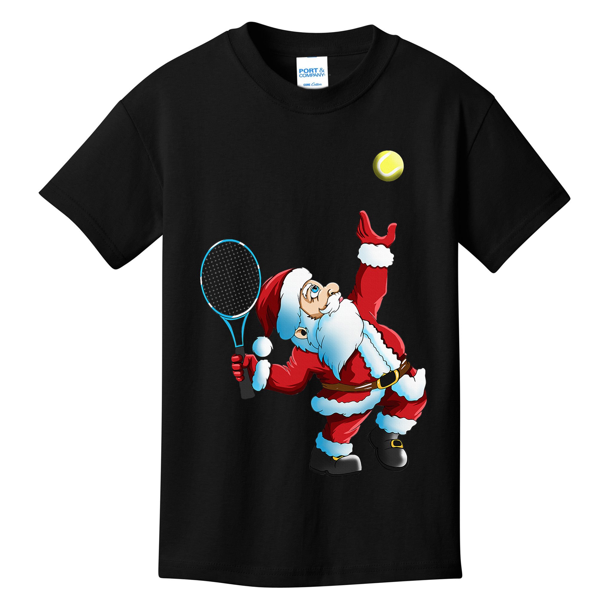 Christmas Santa Claus Tennis Game Tennis Racket Kids T-Shirt