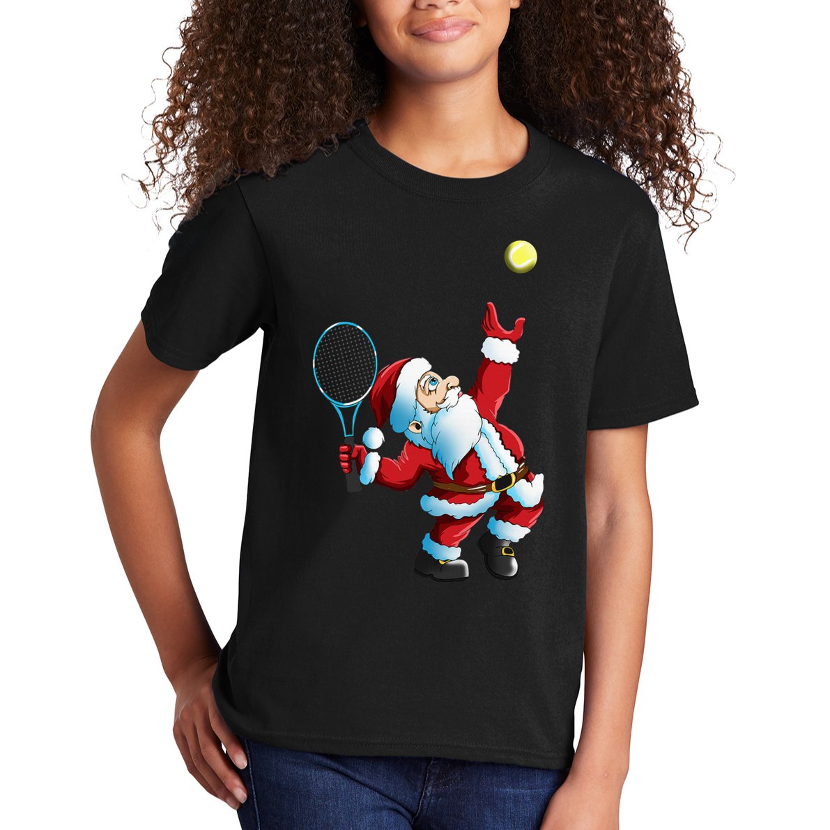 Christmas Santa Claus Tennis Game Tennis Racket Kids T-Shirt