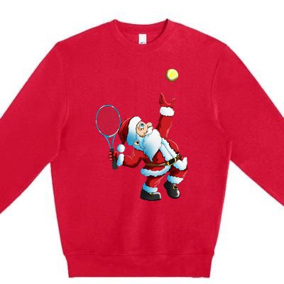 Christmas Santa Claus Tennis Game Tennis Racket Premium Crewneck Sweatshirt