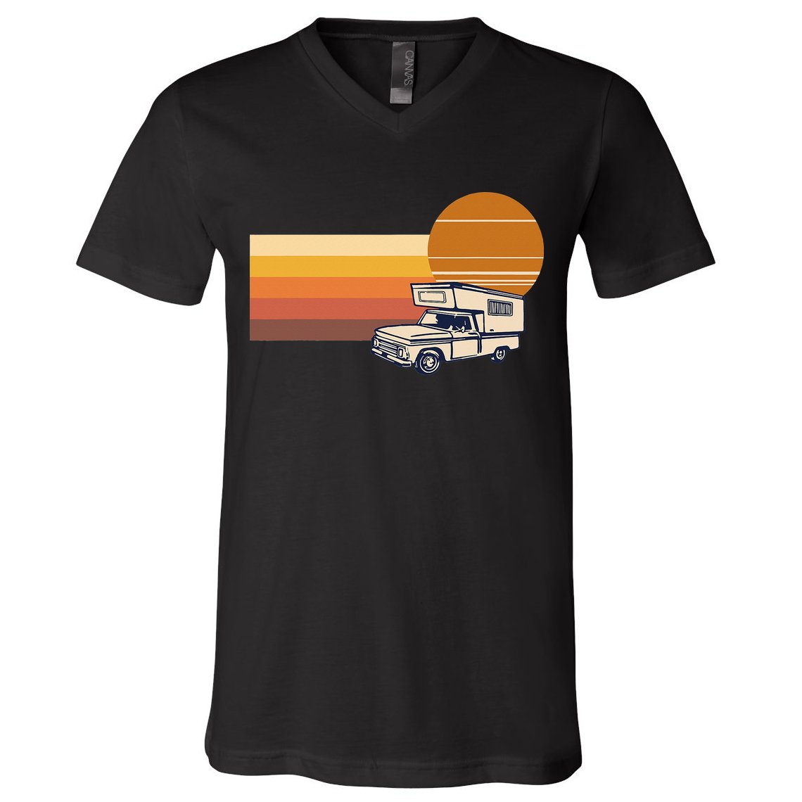 Cabover Slidein Camper RV Truck Retro Truck Camper V-Neck T-Shirt