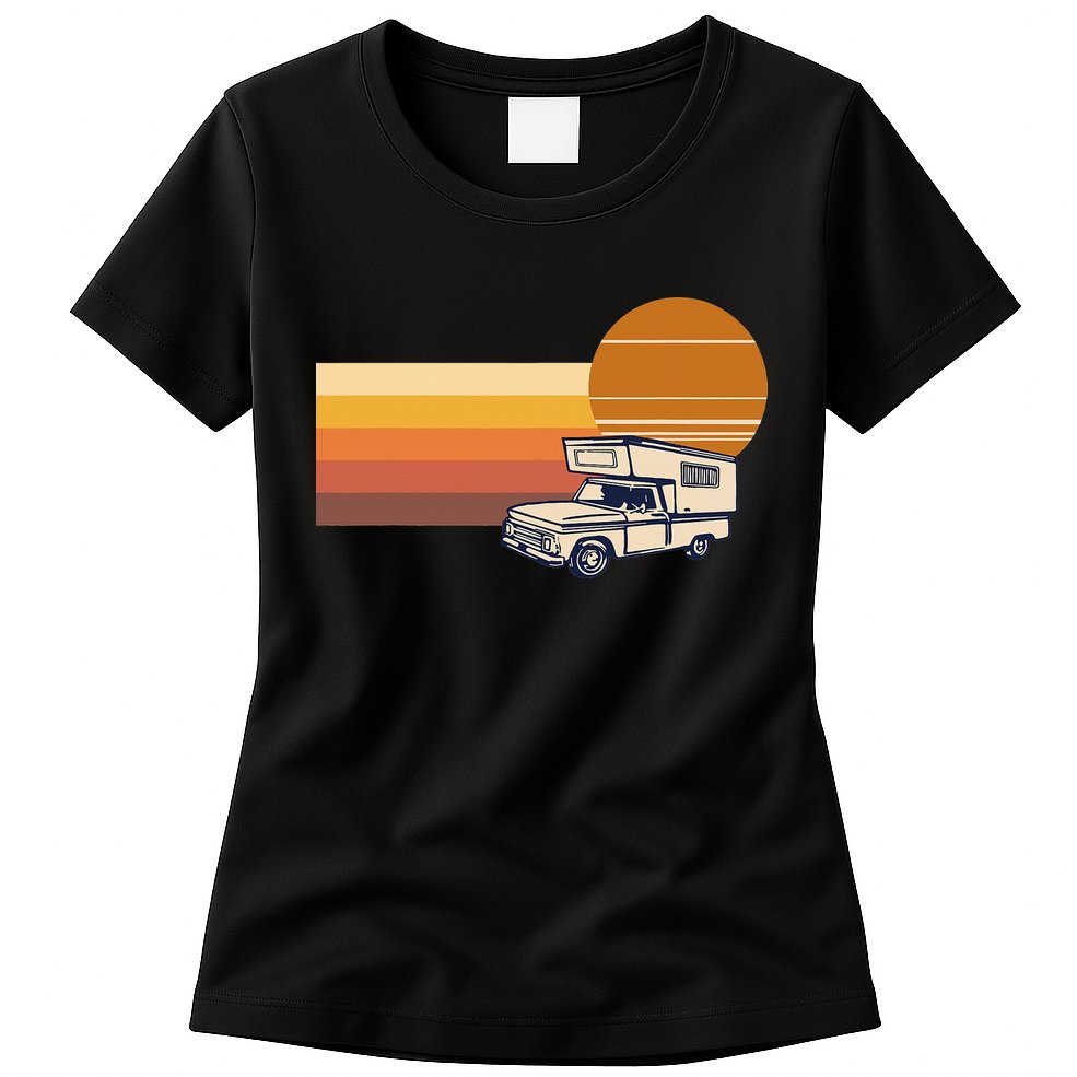 Cabover Slidein Camper RV Truck Retro Truck Camper Womens T-Shirt