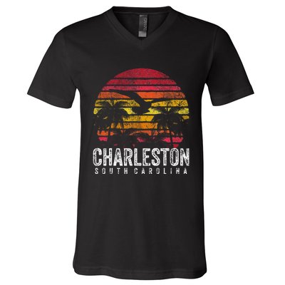 Charleston South Carolina Retro 70s 80s Style V-Neck T-Shirt