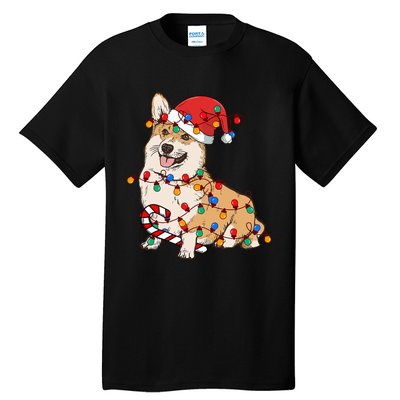 Corgi Santa Christmas Lights Xmas Dog Lover Merry Corgmas Tall T-Shirt