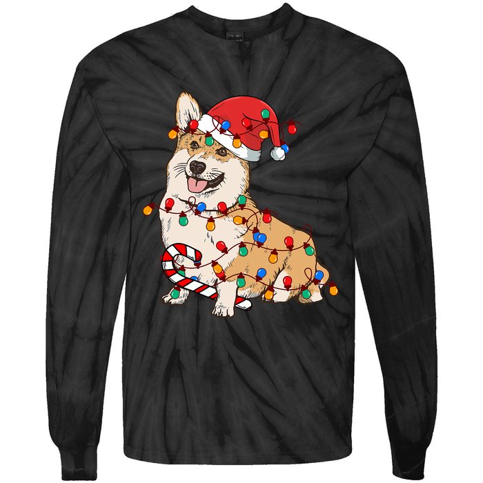 Corgi Santa Christmas Lights Xmas Dog Lover Merry Corgmas Tie-Dye Long Sleeve Shirt