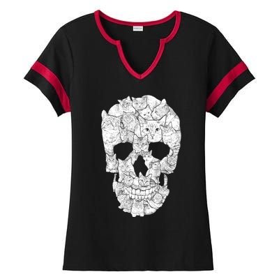 Cat Skull Ladies Halftime Notch Neck Tee