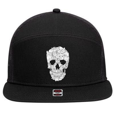 Cat Skull 7 Panel Mesh Trucker Snapback Hat