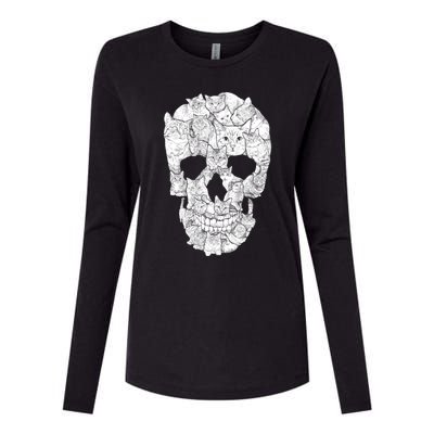 Cat Skull Womens Cotton Relaxed Long Sleeve T-Shirt