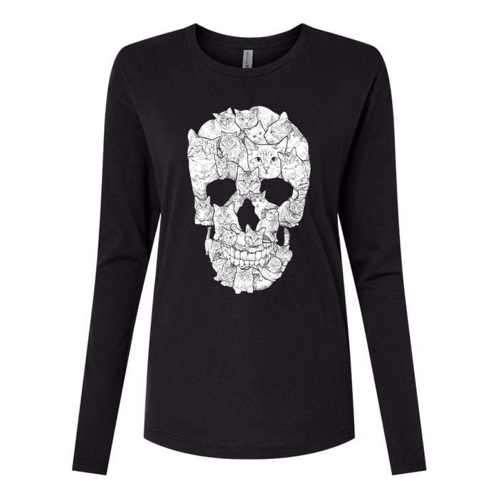 Cat Skull Womens Cotton Relaxed Long Sleeve T-Shirt