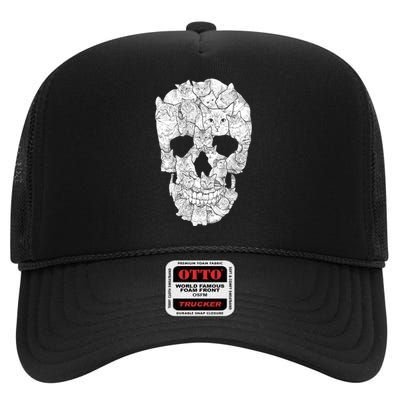 Cat Skull High Crown Mesh Back Trucker Hat