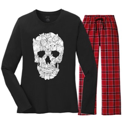 Cat Skull Women's Long Sleeve Flannel Pajama Set 