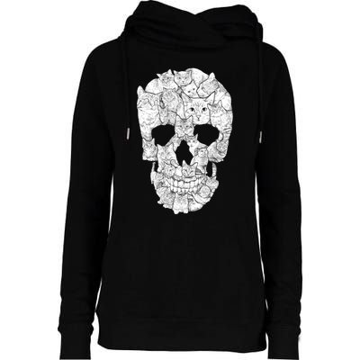 Cat Skull Womens Funnel Neck Pullover Hood