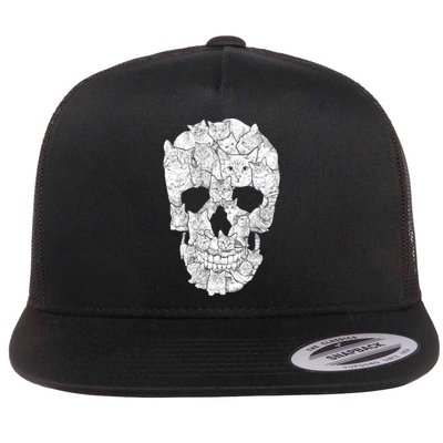 Cat Skull Flat Bill Trucker Hat